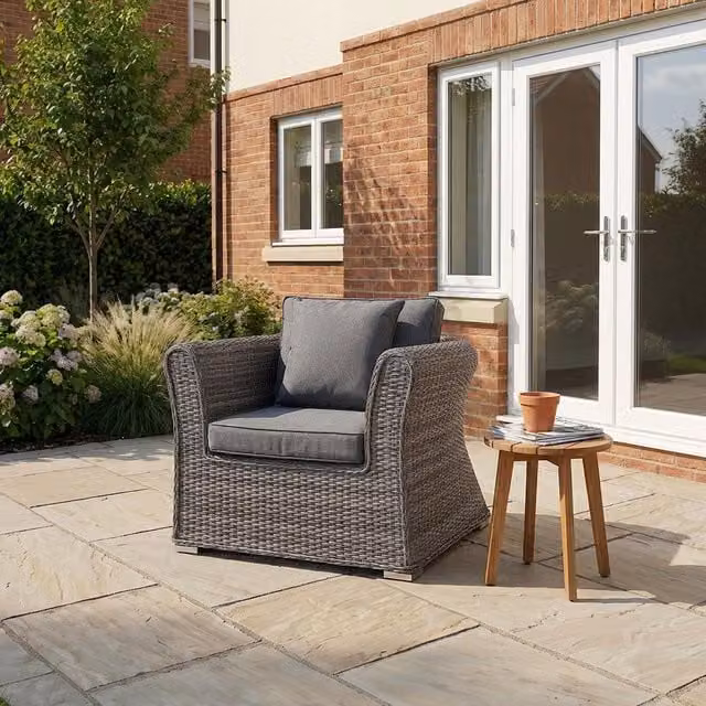 Malay Grey Rattan and Metal Garden Chair