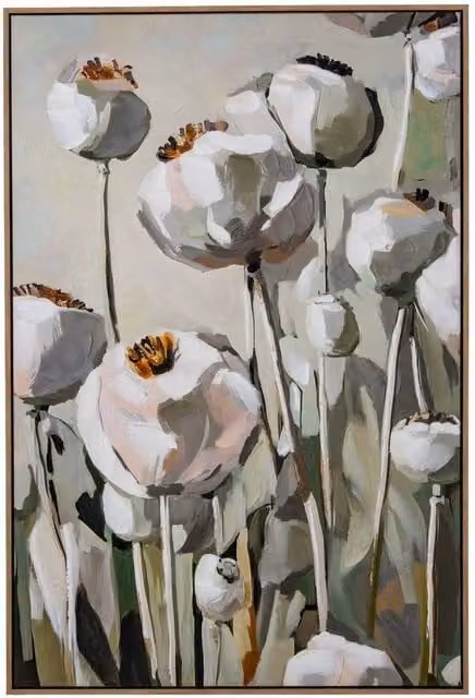 Lemon Pavilion Furniture and Decor Poppy Heads Hand Painted Multicolour Canvas in Wood Frame, W: 80 cm, H: 120 cm – 1