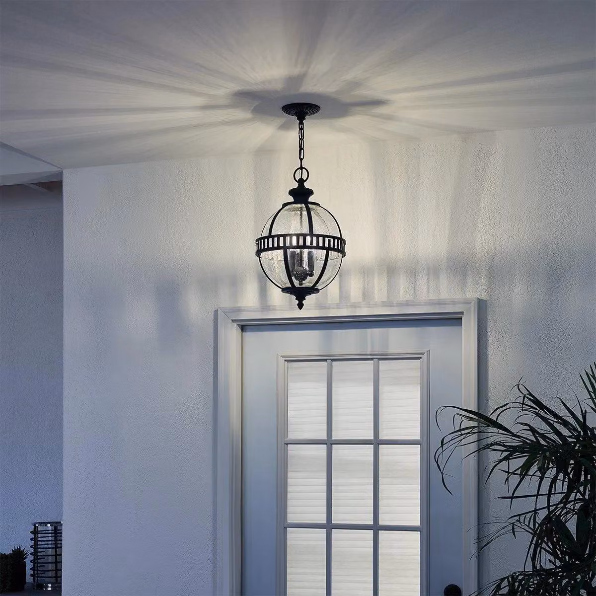 Netlighting Halleron 3 Light Outdoor Globe Ceiling Pendant Light, Grey, IP44, E14 – 3