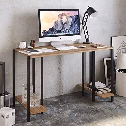 DECOROTIKA Reader Industrial Computer Desk with Metal Frame and Wood Top, Black and Brown, W: 120 cm, D: 60 cm, H: 73.8 cm