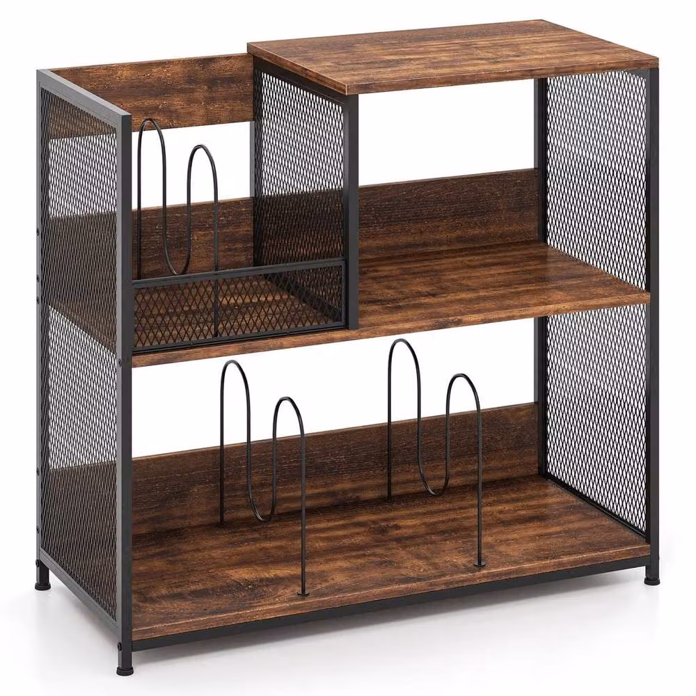 SPETLEK 3-Tier Brown Wood Record Player Stand and Vinyl Storage Cabinet – 5