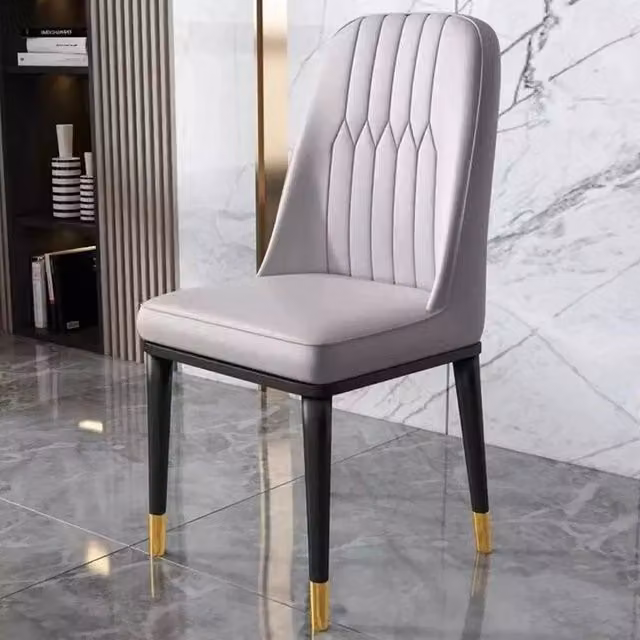 KORVIXA Set of 2 Grey Faux Leather High Back Padded Dining Chairs