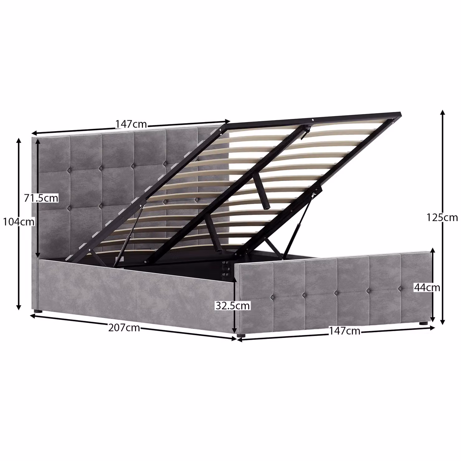 Vida Designs Valentina Double Ottoman Bed Frame in Grey Velvet Fabric – 2