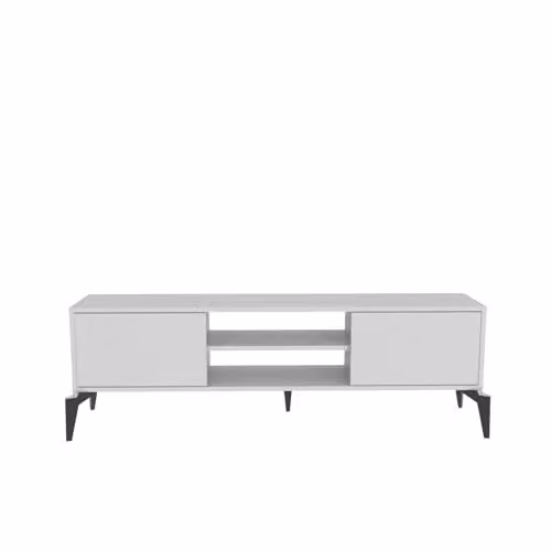 DECOROTIKA Lojo Modern TV Stand in White with Two Cabinets and Two Open Shelves, Width: 160 cm – 2