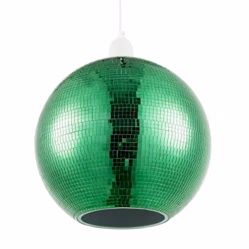 Happy Homewares Shiny Disco Mosaic Ball Pendant Shade in Green, Diameter: 25 cm