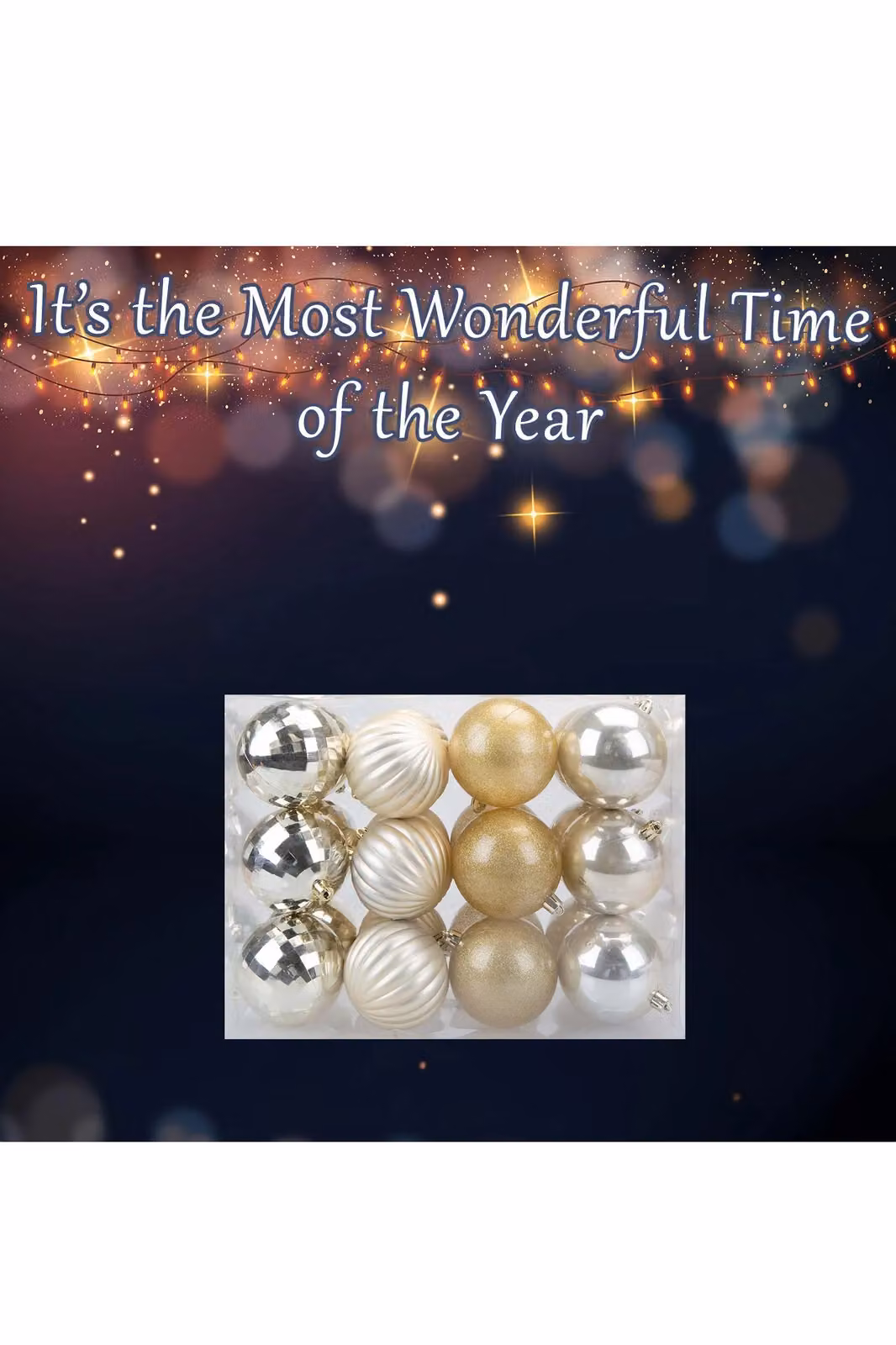 VFM e-Store Set of 24 Round Champagne and Gold Christmas Bauble Hanging Tree Ornaments, 8 cm – 3