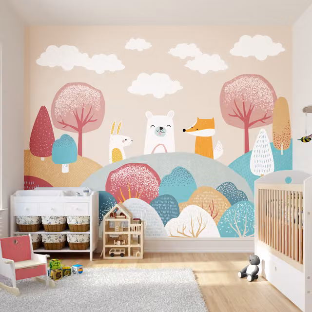 Origin Murals Woodland Animals Wall Mural in Orange and Multicolour