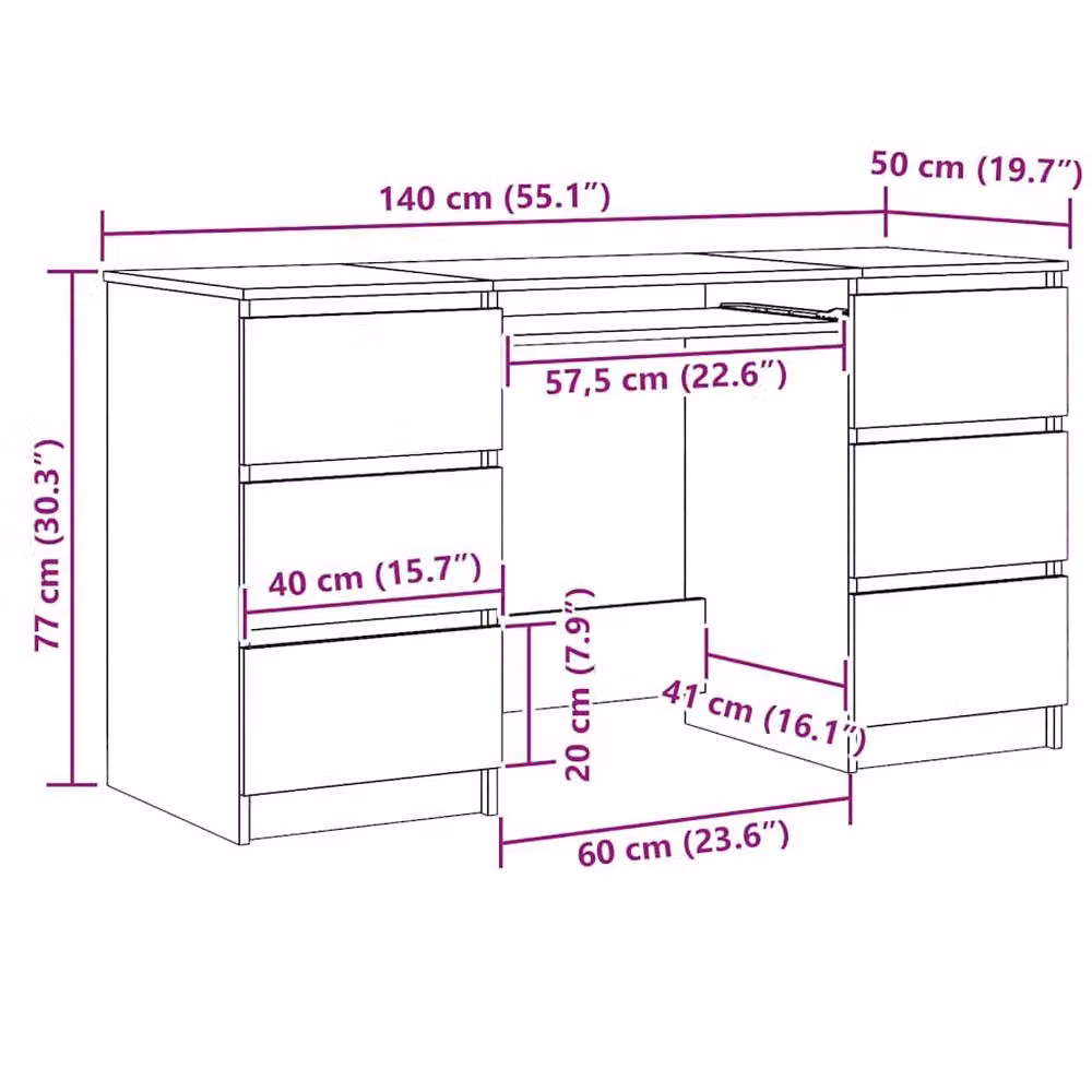 Berkfield Home Artisan Oak Decorative Writing Desk in Brown, W/D/H: 140 x 50 x 77 cm – 5