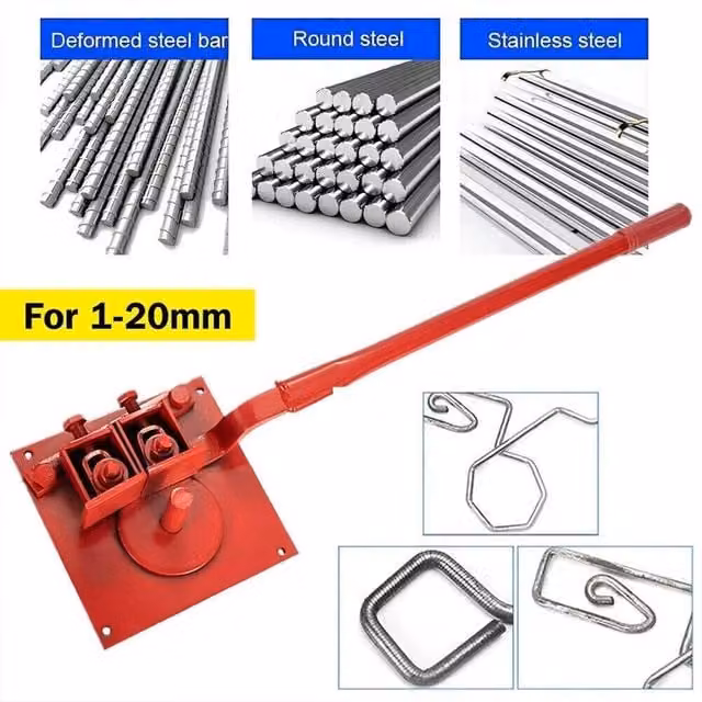 NESTLUNE Heavy-duty Manual Rebar Bender 1-20mm Bending Tool Kit, Red, W: 10000 mm, H: 520 mm – 1