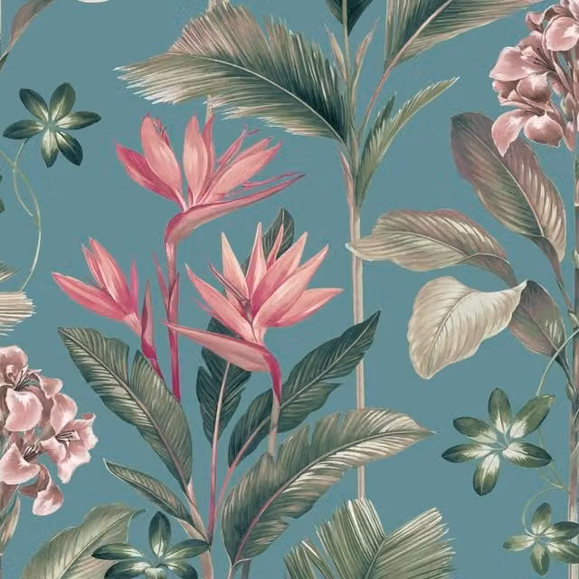 Belgravia Oliana Floral Botanical Wallpaper in Petrol Teal Matt Paper