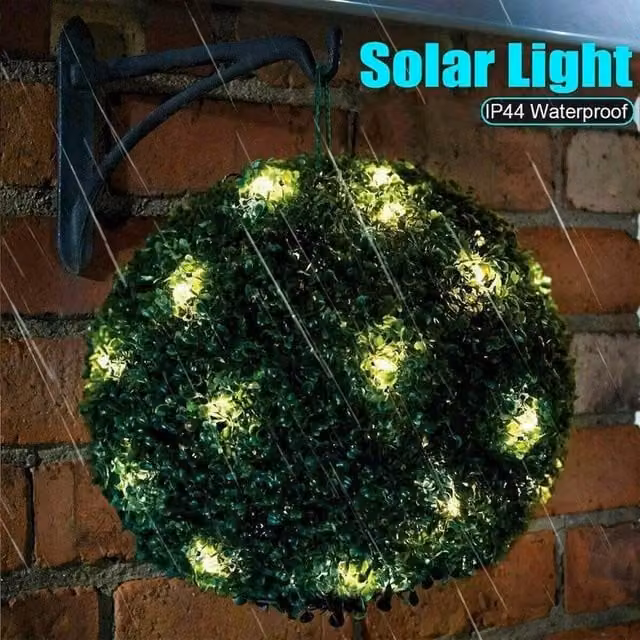 VOGREX Solar LED Hanging Sphere Light in Green with Warm White Light for Garden Decor – 1