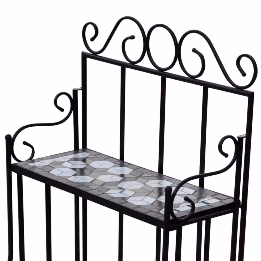Berkfield Home Metal Plant Stand with Black and White Geometric Mosaic Pattern – 4