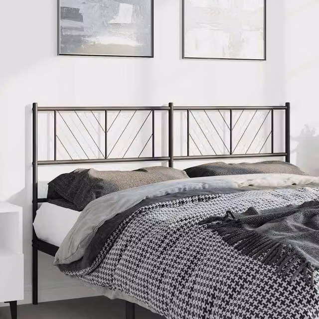 Berkfield Home Modern Geometric Metal Headboard in Matt Black – 1