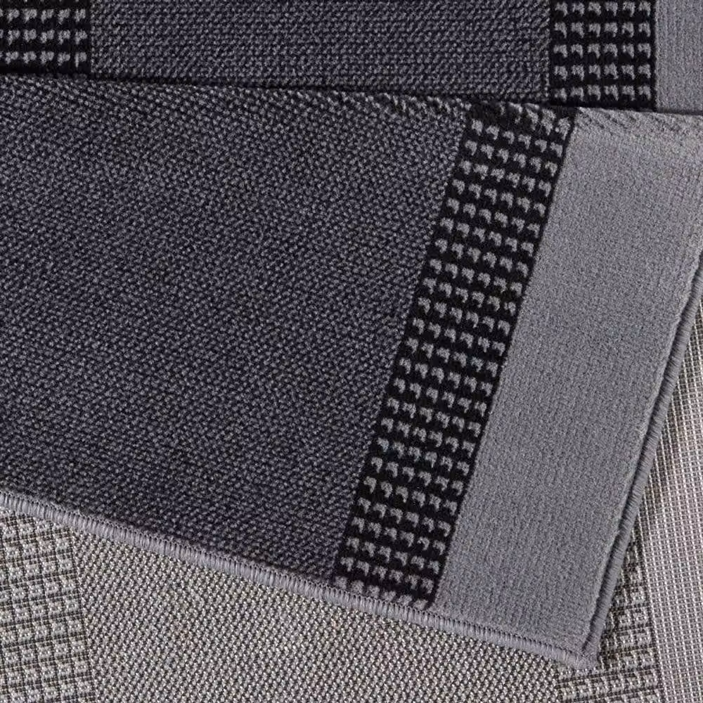 THE RUGS Designer Velours Band Grey Polypropylene Low Pile Runner, W: 80 cm, L: 450 cm – 1