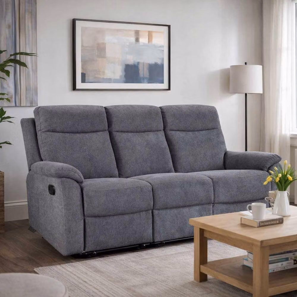 Furnishings For Less UK Vancouver 3 Seater Manual Reclining Sofa in Grey Fabric – 2