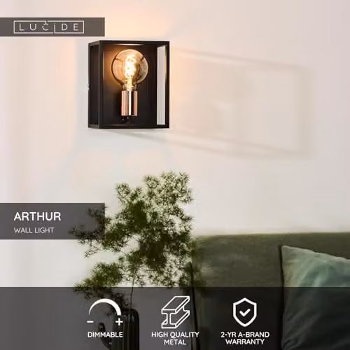 Lucide Arthur Dimmable Modern Wall Light in Black and Copper with E27 Bulb Holder – 2