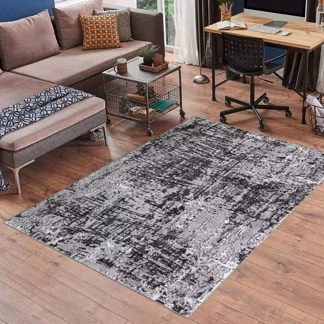 Desire Rugs Modern Abstract Rectangular Area Rug in Black and Grey, W: 60 cm, D: 110 cm