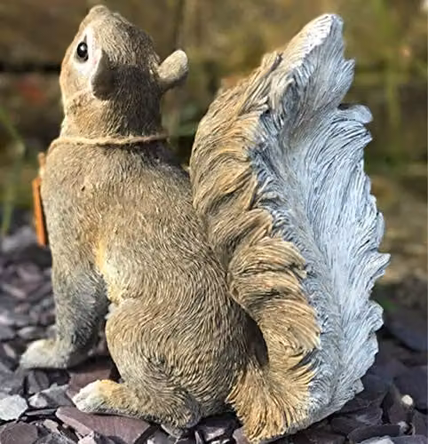 Animal Crackers Squirrel Garden Figurine with Bird Feeder and Empty Sign, Brown Resin Tabletop Decoration – 2