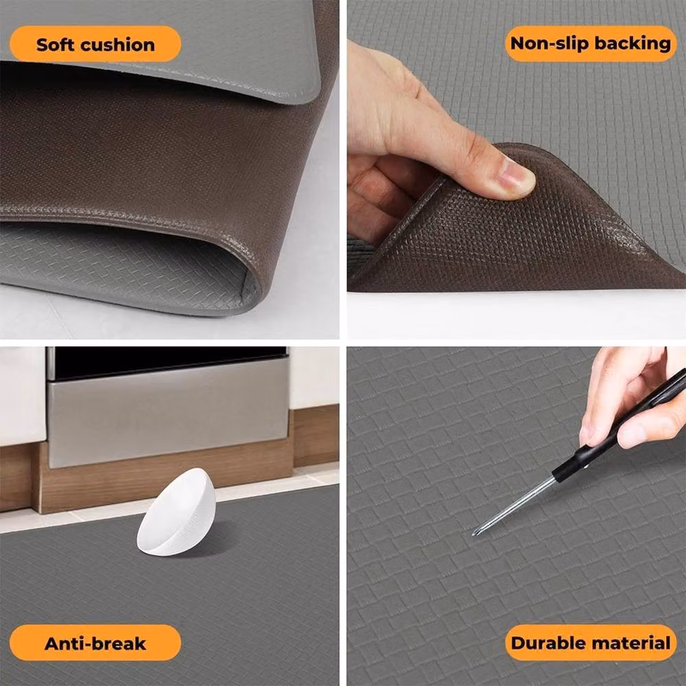 KORVIXA Set of 2 Non-Slip Woven Rubber Kitchen Mats in Grey, W/D/H: 100 x 100 x 1 cm – 3