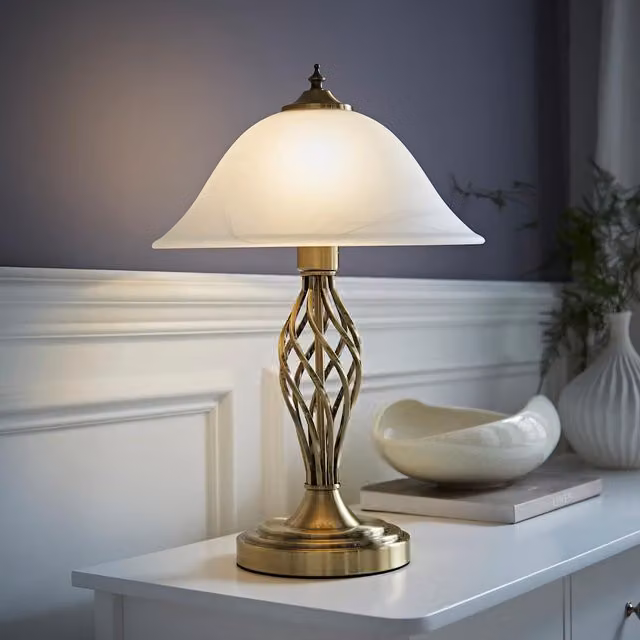 ValueLights Memphis Twist Table Lamp in Gold/Brass, Height: 49 cm