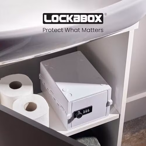 Lockabox Mini Small Lockable Storage Box with Combination Lock, White, W: 22.3 cm, D: 15.4 cm, H: 12 cm – 5