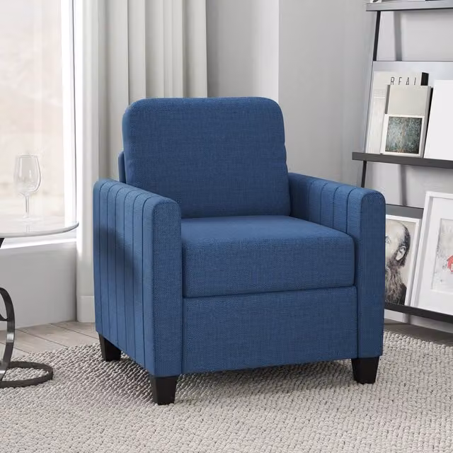 HOMCOM Blue Burlap Channel Tufted Loveseat Sofa with Scatter Cushions