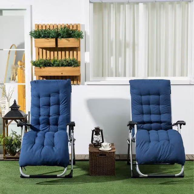 Outsunny 2 Piece Modern Reclining Sun Lounger Set with Blue Weatherproof Cushions