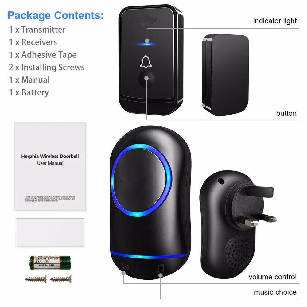 FLAVORA Wireless Waterproof Doorbell in Black – 3