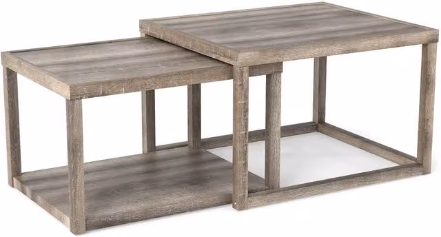 VOGREX Grey Rustic Rubberwood Farmhouse Side Table with Storage Shelf – 1