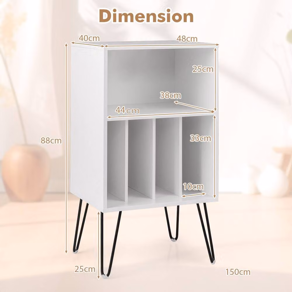 Gymax White Metal Turntable Display Shelf and Vinyl Record Player Stand with Media Compartments – 2
