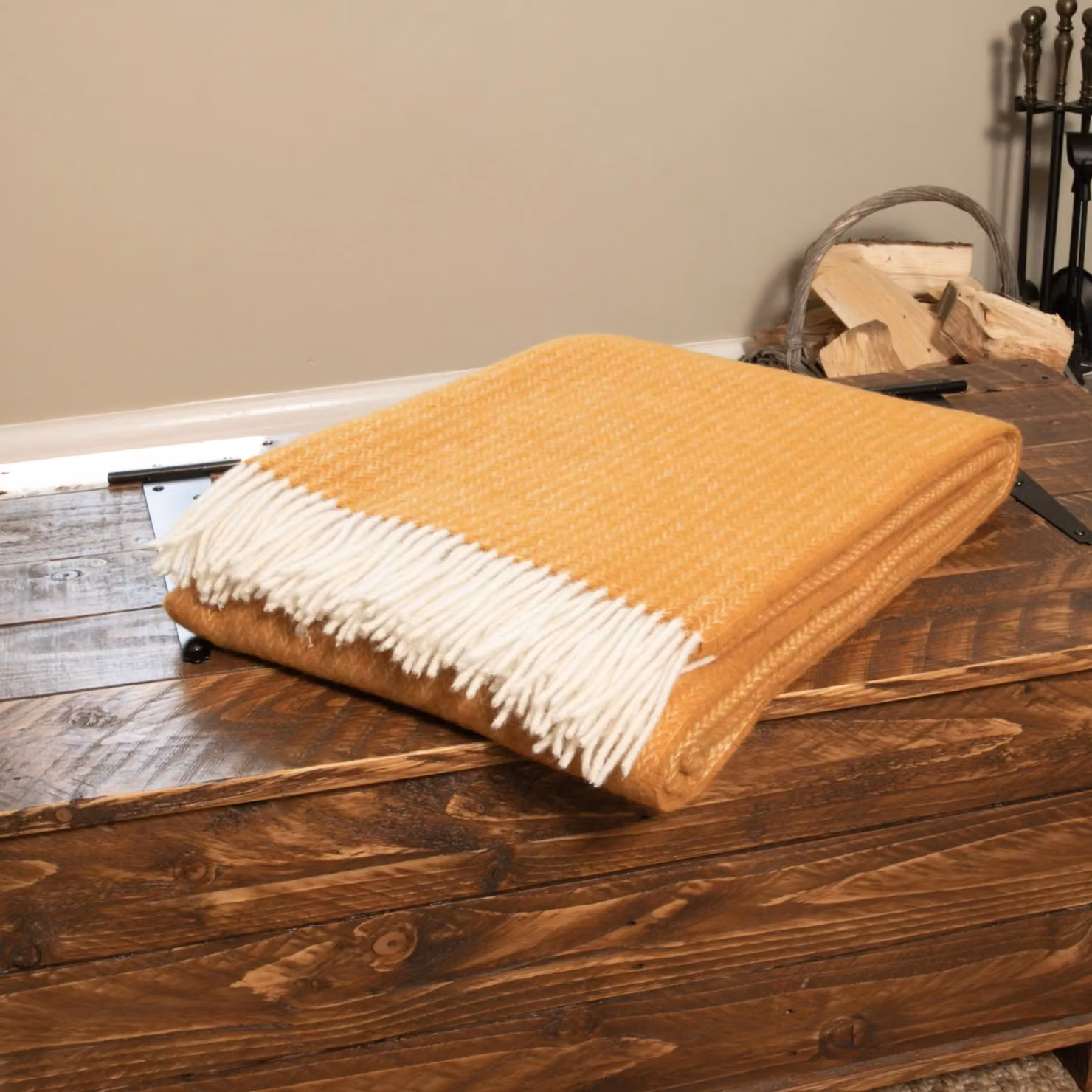 Native Natural Mustard Yellow Wool Blanket, W: 140 cm, L: 200 cm – 2
