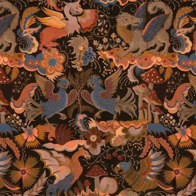 House of Hackney Phantasia Wallpaper Sample in Selenite Orange Multicolour Floral Art Nouveau Design