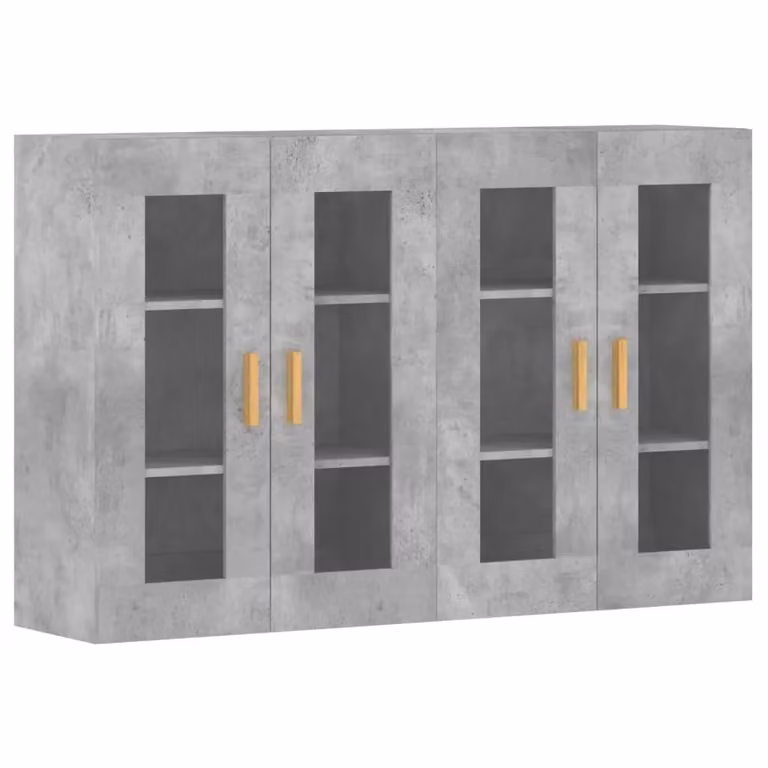 Berkfield Home Set of 2 Wall Mounted Cabinets in Concrete Grey with Glass Doors and Internal Shelves