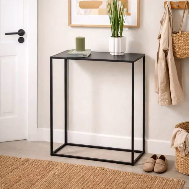 FORGEVIO Black Marble Console Table with Metal Frame, W/D/H: 66 x 26 x 56 cm – 1