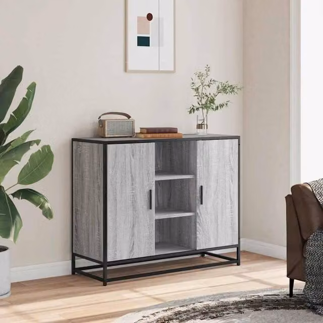 Berkfield Home Grey Sonoma Sideboard in Engineered Wood, W/D/H: 92 x 35 x 76 cm