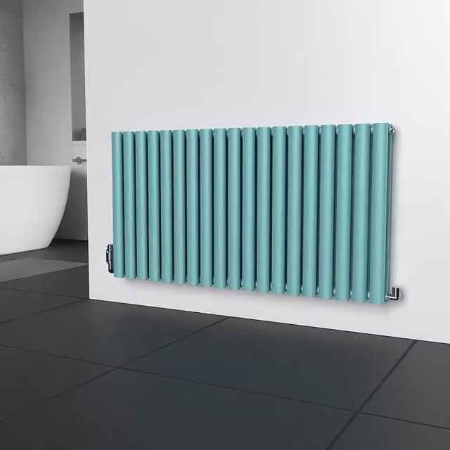 Lux Heat Oval Horizontal Double Radiator in Light Aqua Green, W: 114 cm, H: 60 cm