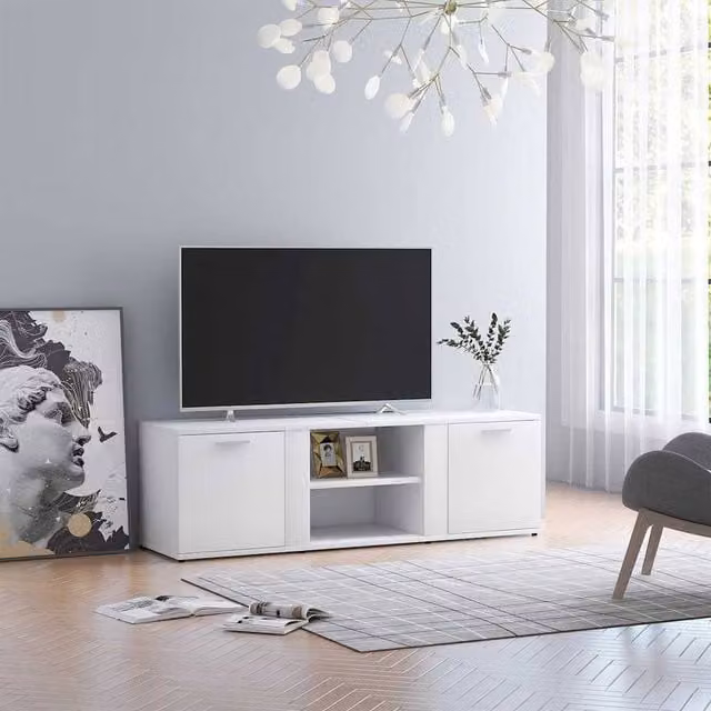 Berkfield Home Modern White TV Cabinet in MDF, W/D/H: 120 x 34 x 37 cm