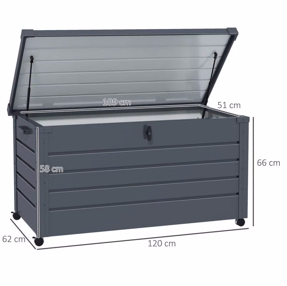 STILVORA Lockable Garden Storage Box in Matt Grey Galvanised Steel – 2