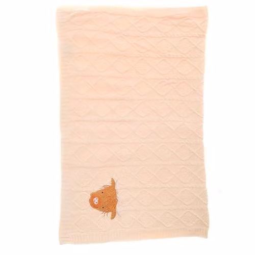 Ziggle Knitted Cotton Baby Blanket in Blue and Beige