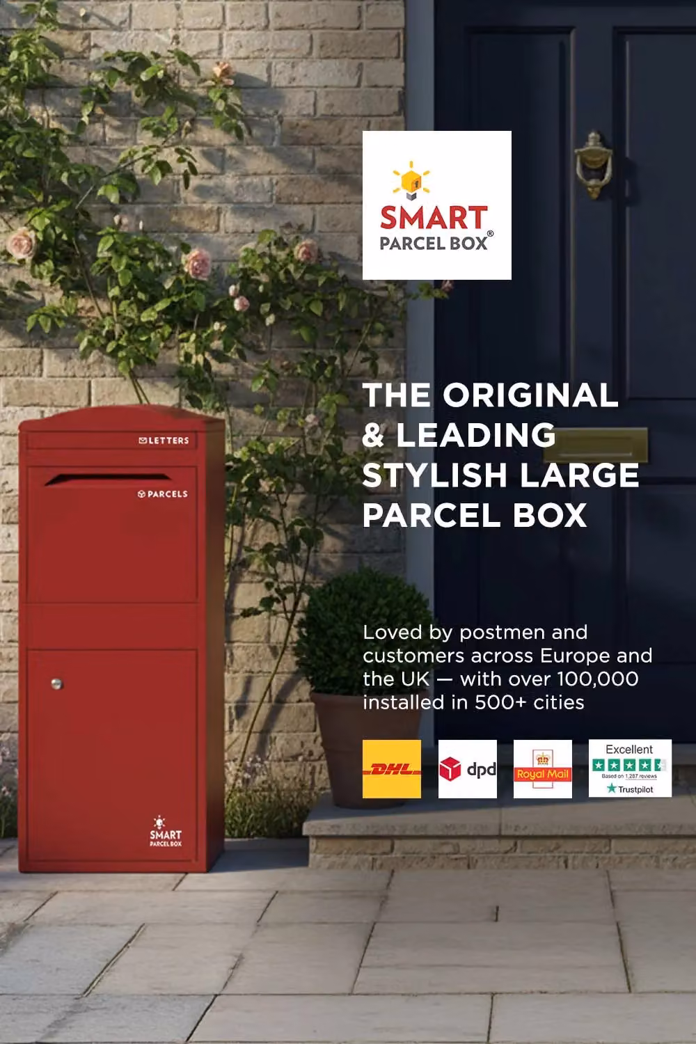 Homescapes Smart Parcel Box Large Curved Top Front Access Secure Delivery Box in Red – 2