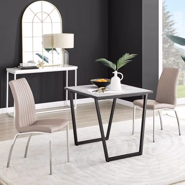 FurnitureboxUK Carson White Marble Effect Square Dining Table and 2 Isco Chairs in Cappuccino