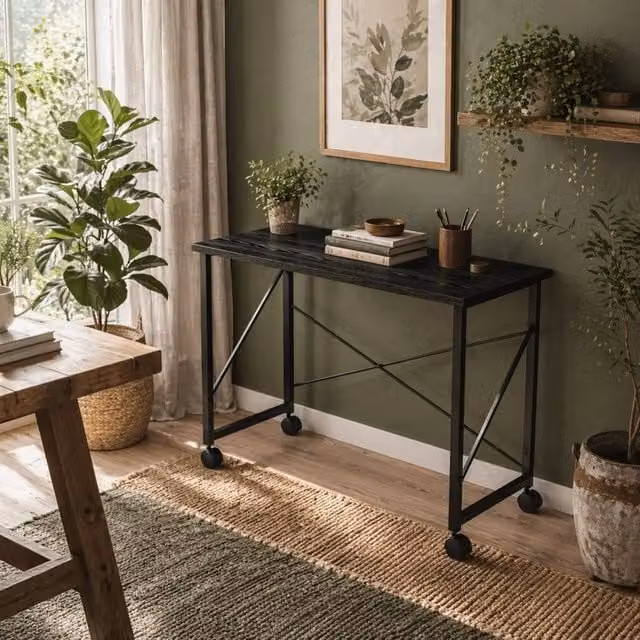 Wyld Haus Ziyozi Black Folding Writing Desk with Castors W/D/H: 80 x 40 x 75 cm