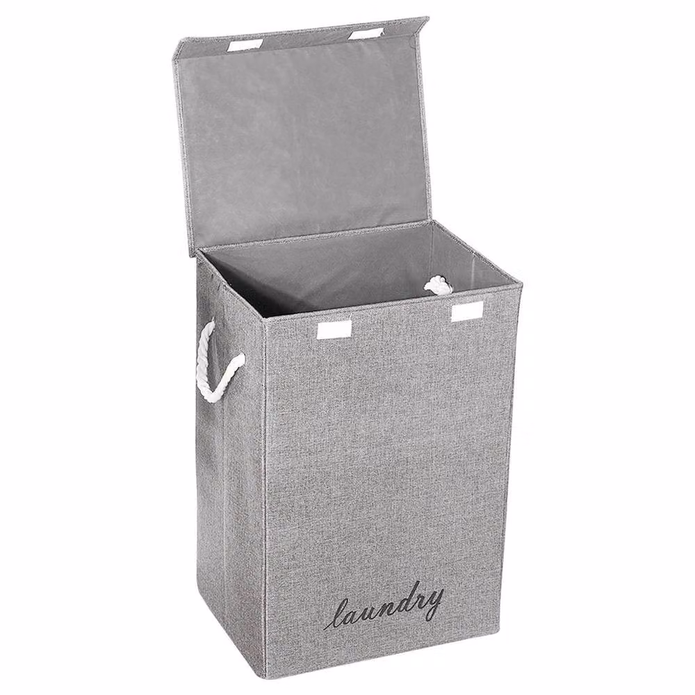 Garden Sanctuary Foldable Fabric Laundry Hamper with Lid and Rope Handles, Grey, W/D/H: 60.0 x 40.0 x 40.0 cm – 2