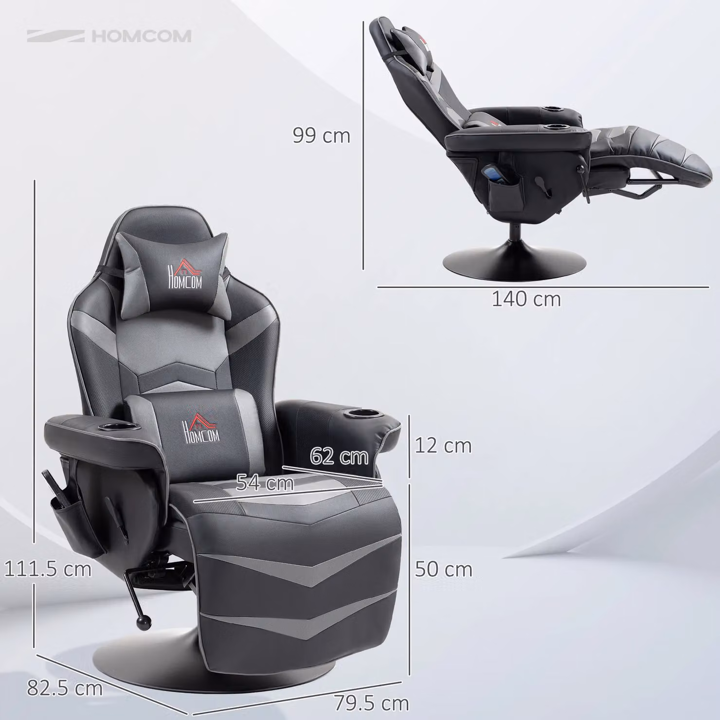 HOMCOM Grey PU Leather Massage Recliner Armchair with Remote Control – 3