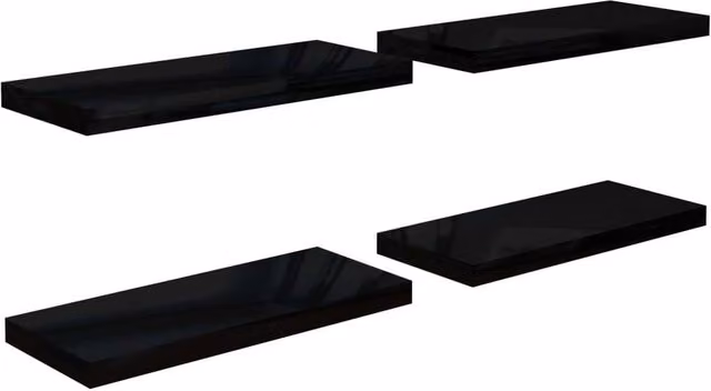 Berkfield Home Set of 4 Floating Wall Shelves in High Gloss Black, W: 60 cm, D: 23.5 cm, H: 4 cm