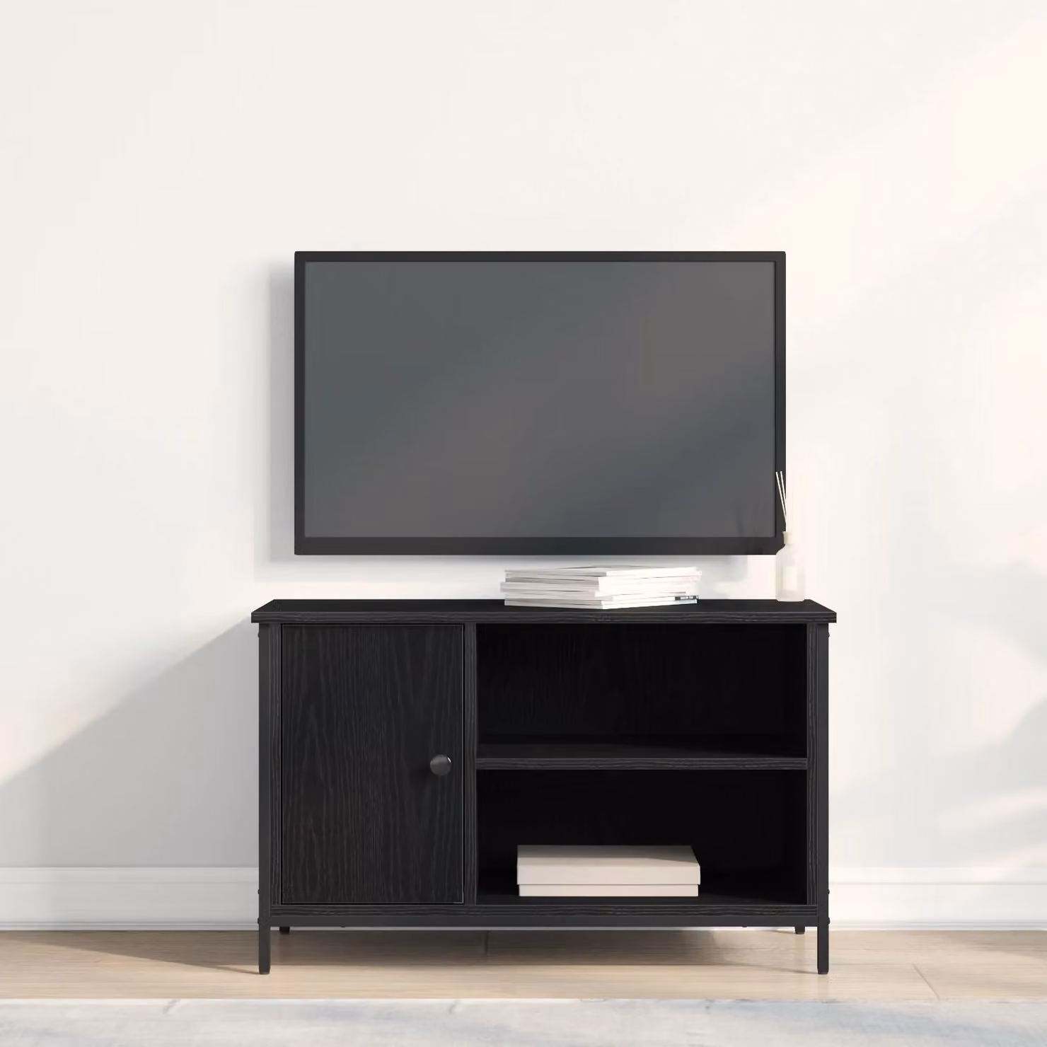 Berkfield Home Black Oak TV Cabinet with Adjustable Shelves and Media Compartments, W/D/H: 80 x 40 x 50 cm – 3