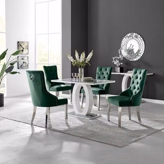 FurnitureboxUK Giovani Grey Glass Dining Table and 4 Green Belgravia Chairs