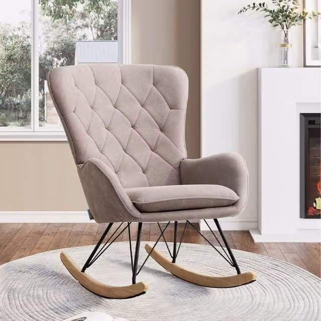 Komore Faux Wool Rocking Armchair in Light Grey