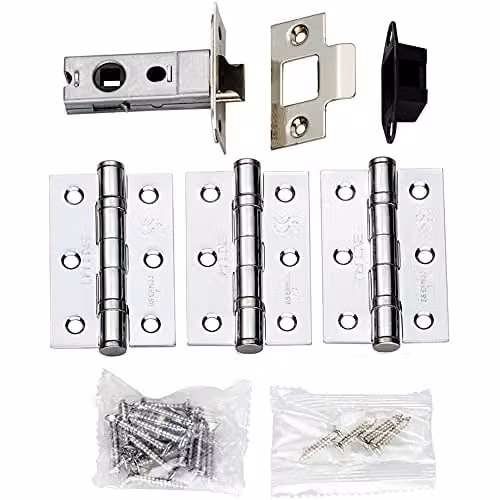 Loops Hinge and Latch Pack with 64mm Bolt Through Tubular Latch and 3 x 4 Inch BB Hinges in Chrome