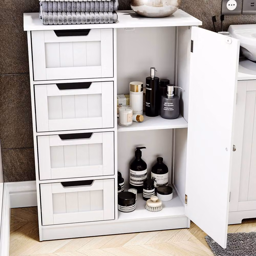 HD Designs Modern Matt White 4 Drawer 1 Door Bathroom Floor Storage Cabinet – 2